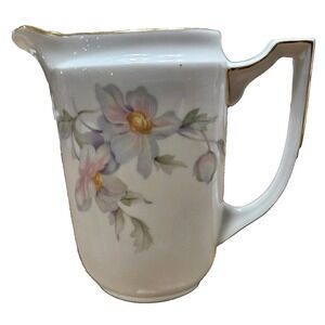 Epiag Aich Pastelle Floral Tall Creamer Pitcher 6" Czech Porcelain Gold Trim